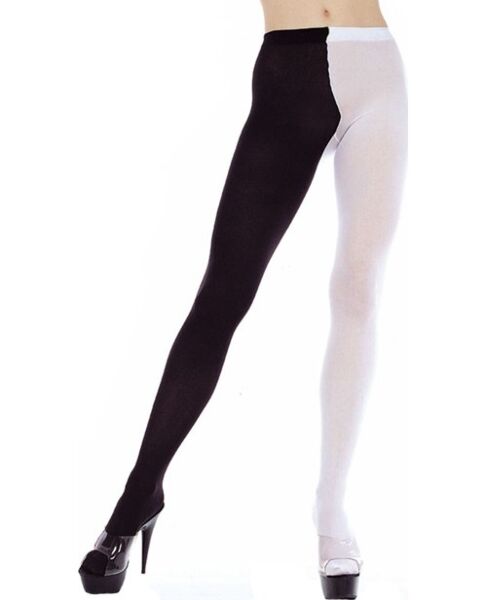 Music Legs panty XXL zwart/wit, opaque panty met een zwart been en een wit been