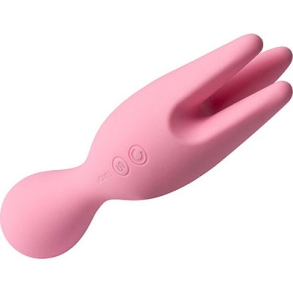 SVAKOM Nymph Pink vibrator in roze, met ronde kop en drie draaiende vingers