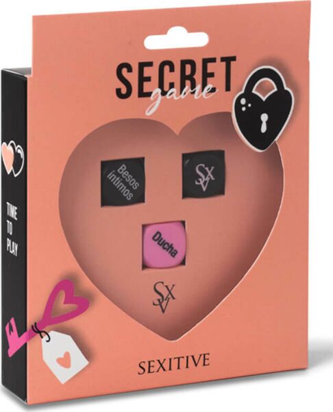 De drie dobbelstenen van het erotische dobbelspel Sexitive Secret game