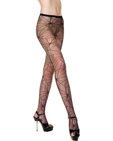 Zwarte panty Music Legs Spinnenweb, met spinnenwebdessin en doorschijnende delen