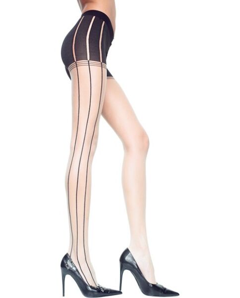 Panty's Music Legs Strepen Beige/Zwart, beige panty met fijne zwarte strepen aan de zijkanten