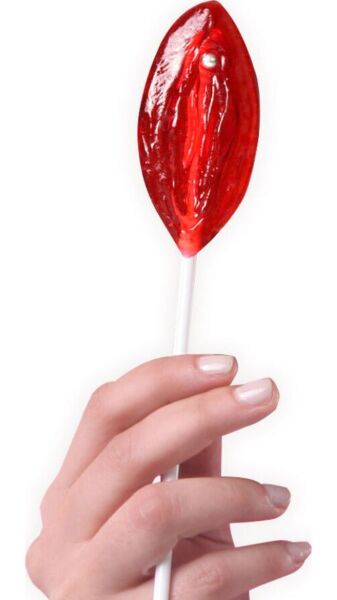 Display Vagina Lolly Secret Play met 40 aardbeilolly's van gelatine in de vorm van een vulva