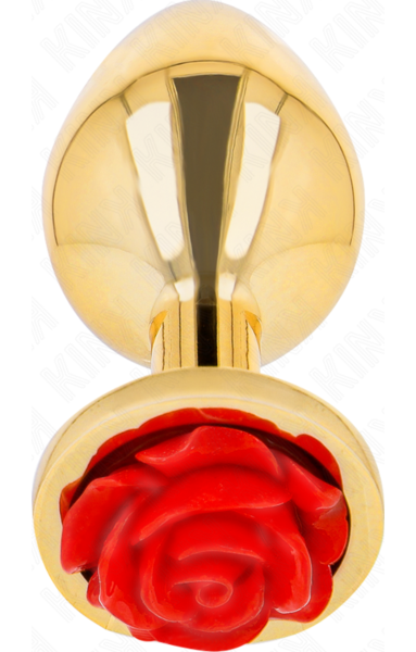 Buttplug Kink Rosa Roja van roestvrij staal, met de rode roos aan de basis