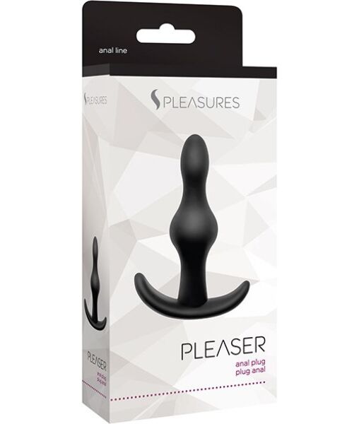 Zwarte buttplug S Pleasures Pleaser met twee geleidelijke bolletjes en een basis als stop