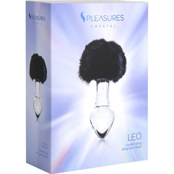 Buttplug S Pleasures Crystal Leo, transparant met zwarte konijnenstaart