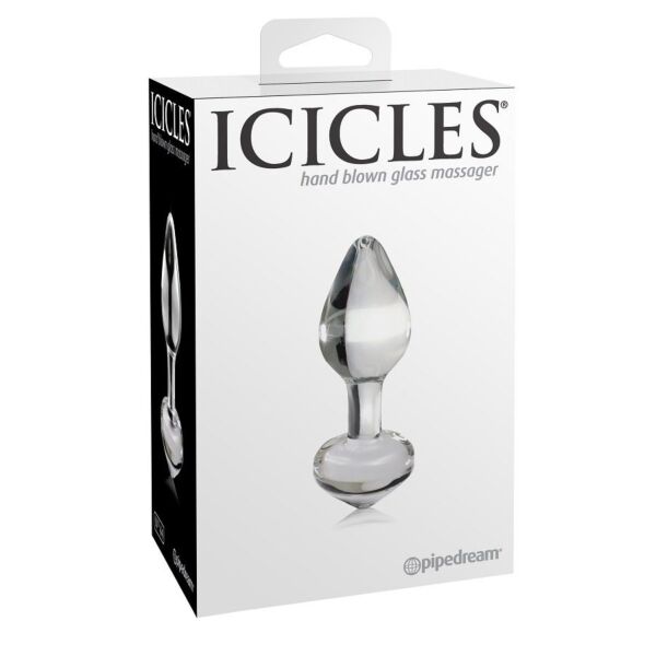Glazen buttplug Icicles N. 44 van Pipedream, met conische punt en ring aan de basis