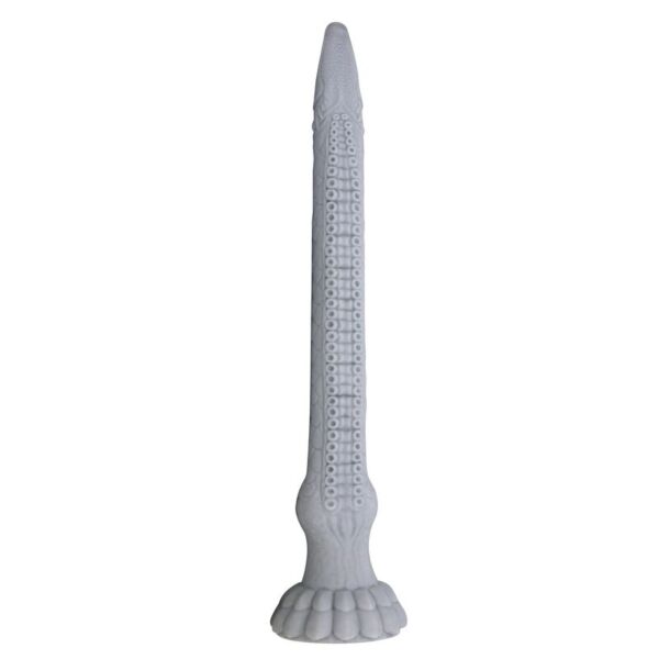 Power Monsters Basilisk fantasy dildo van steengrijs siliconen met reliëf en een basis met zuignap