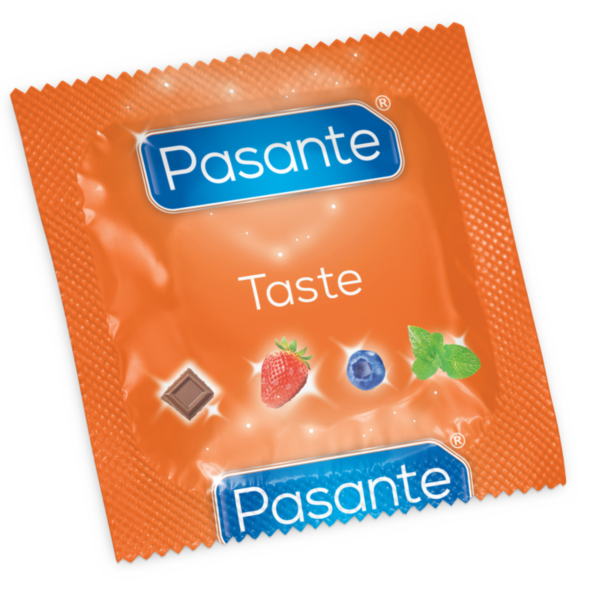 Doos met 144 Pasante Taste condooms met smaak