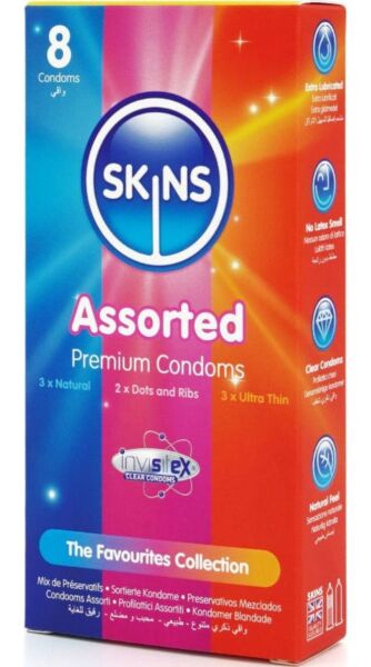 Skins Mix condooms met de soorten Natural, Dots & Ribs en Ultra Thin
