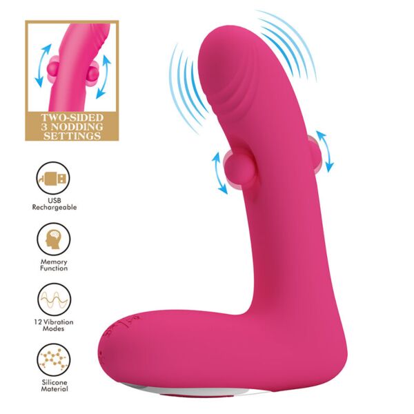 Roze Duden vibrator met gebogen vorm en beweegbare punten aan de zijkanten