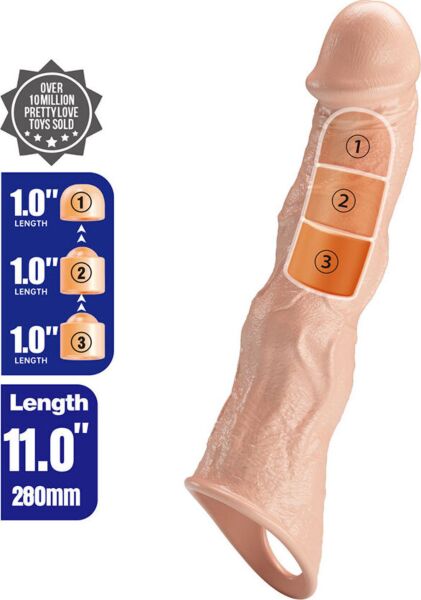 Verlengende penis sleeve Pretty Love BI-026280, transparant en realistisch van uiterlijk