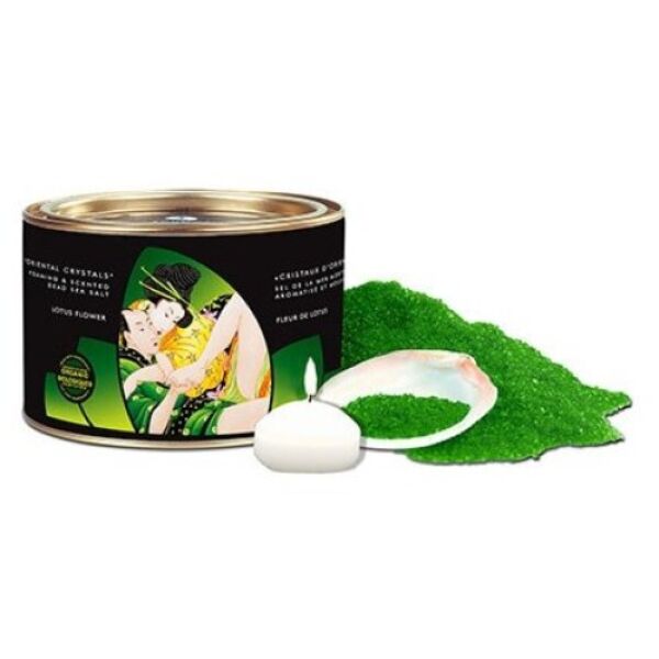 Shunga Lotus Flower badzout van 600 g met doseerschelp en drijfkaars