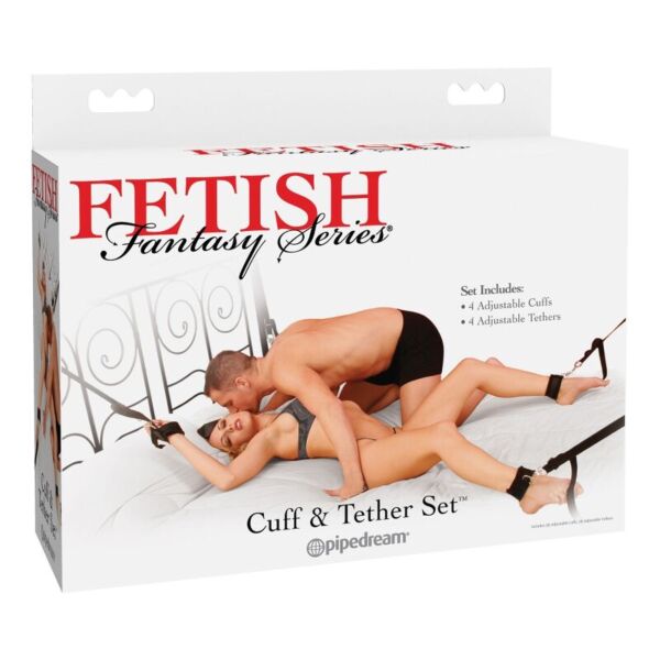 Bondageset Pipedream Fetish Fantasy Cuff & Tether Set, met polsboeien, enkelboeien en nylon koorden