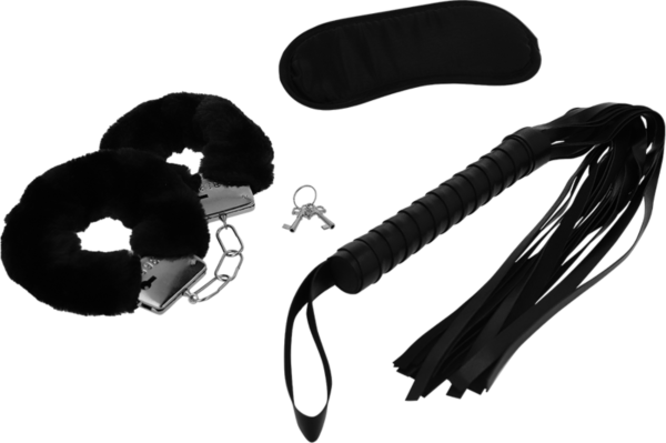 Bondageset Intense Fetish met handboeien, blinddoek en zweep