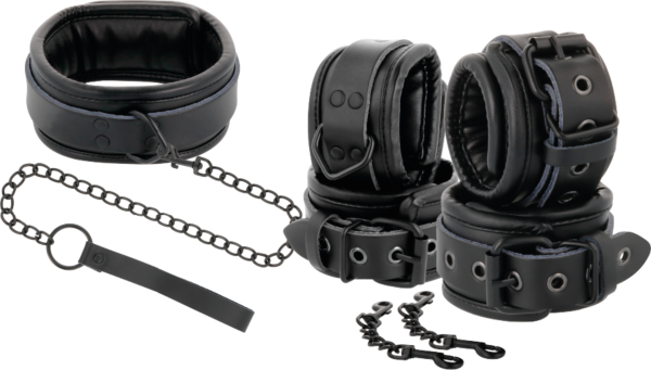 Darkness halsband en boeien van leer met riem