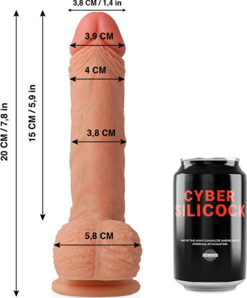 Realistische dildo Cyber Silicock Freeman van 20 cm, met testikels en zuignap