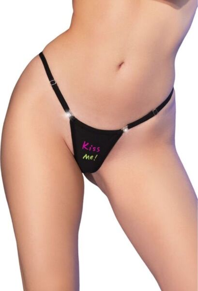 Zwarte string Chilirose CR 4836 met neonprint en ritsen aan de zijkanten