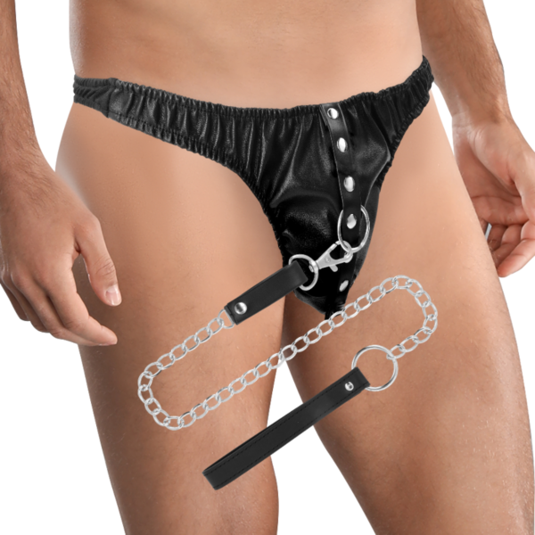 Darkness Submission Thong with Metal Chain-string met metalen ketting en D-ringen