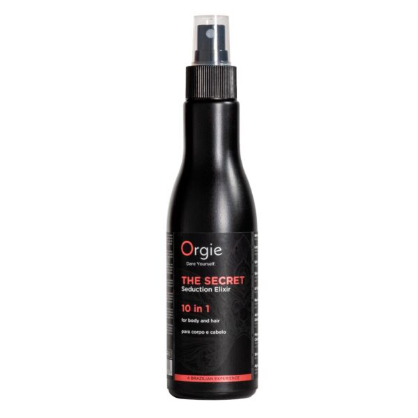 Sprayfles met de bodylotion voor lichaam en haar Orgie The Secret Seduction Elixir 10 in 1