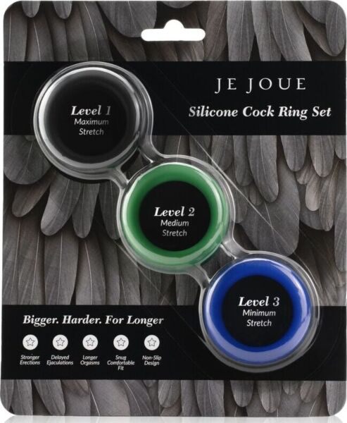 Je Joue cockringset van siliconen met de drie ringen: blauw, groen en zwart