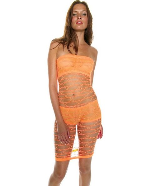 Music Legs netjurk oranje, minijurk met top en hotpants eronder