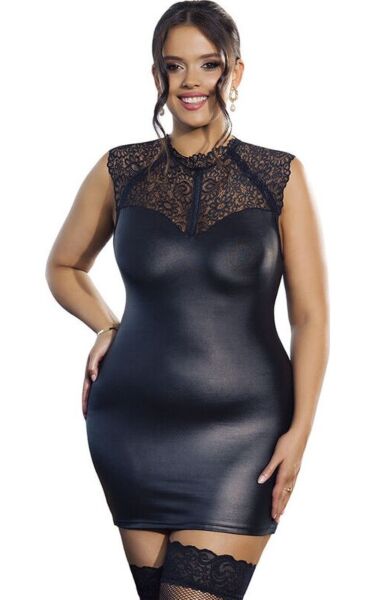 Subblime Black Lace Leather lingeriejurk van zwart kant met leren details