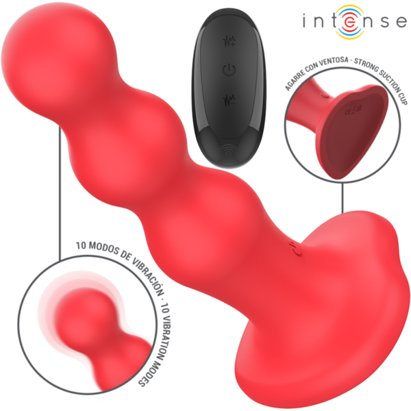 Rode Intense Cody vibrator met oppervlak met reliëf en zuignap aan de basis