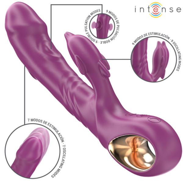 Intense Halle vibrator in dolfijnvorm met stimulerende tong, in het paars