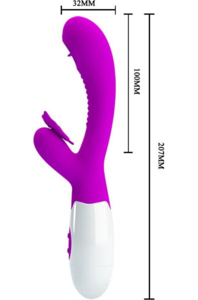 Rabbitvibrator Pretty Love BI-014943, met kop en clitorisstimulator in de vorm van een vlinder