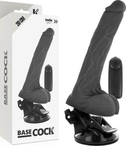 Realistische vibrator Basecock 20 cm met zuignap en bedrade bediening