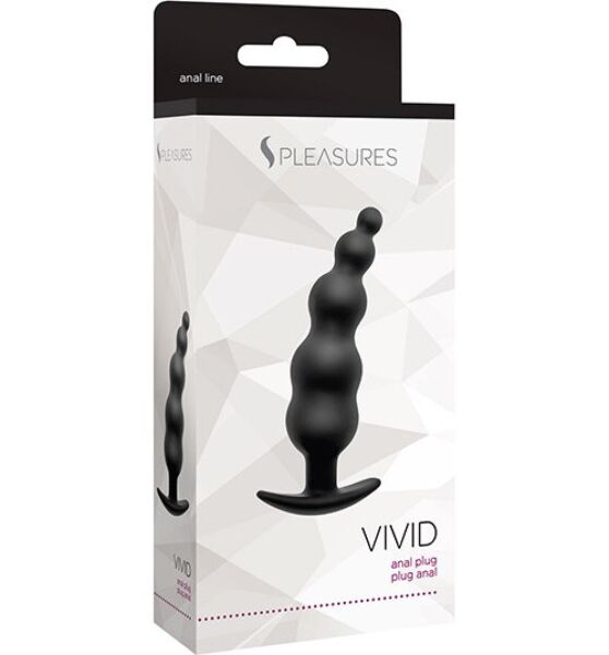 Zwarte buttplug S Pleasures Vivid met geleidelijk groter wordende balletjes en stopbasis