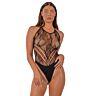 Teddies Lace LJ Floral Halter Bodysuit met verstelbare halslijn