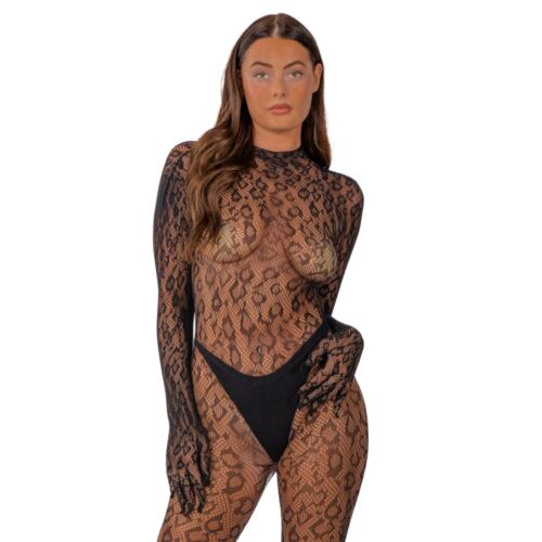 Bodystocking Lace Glove Leopard Print