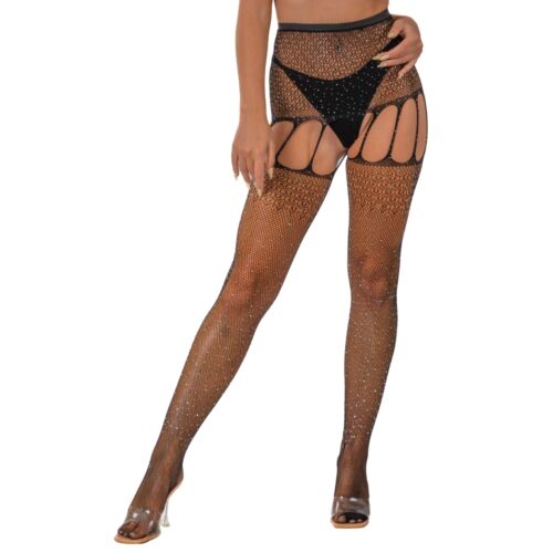 Kousen Lace Rhinestone Suspender Tights met glitters