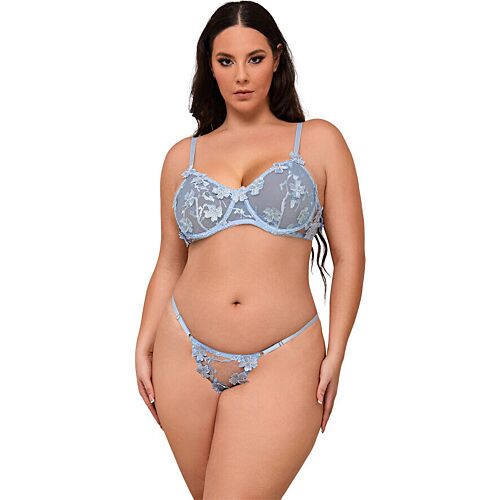 Lingerie Set SUBBLIME Blue Sexy Floral Mesh L/XL
