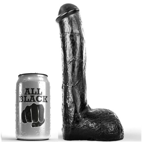 Realistische anale penis ALL BLACK 23 CM met golvende textuur