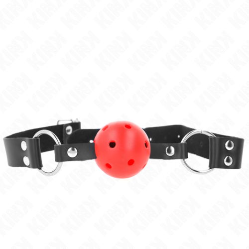 Ademende ballgag KINK 4 cm met dubbele klinknagel 62,5 x 2,5 cm verstelbaar 42-58 cm