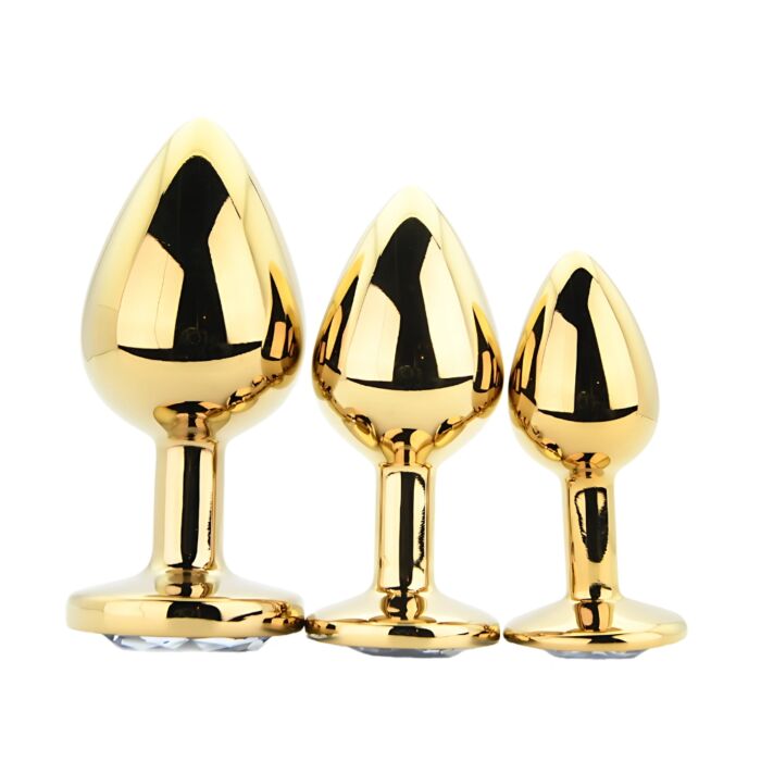 Toosh Metal Butt Plug Gold Set of 3 Clear Stone Toosh Metal Butt Plug Gold Set of 3 Clear Stone