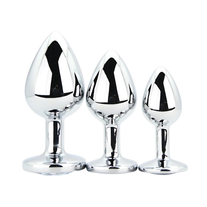 Toosh Metal Butt Plug Silver Set of 3 Clear Stone Toosh Metal Butt Plug Silver Set of 3 Clear Stone