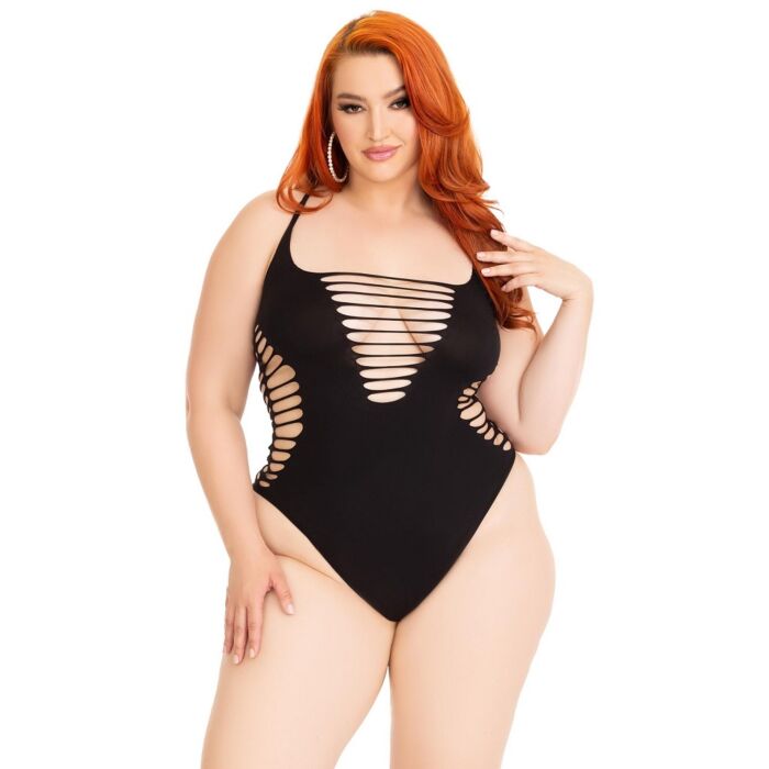 Leg Avenue Shredded Thong Bodysuit Black Plus Size Leg Avenue Shredded Thong Bodysuit Black Plus Size