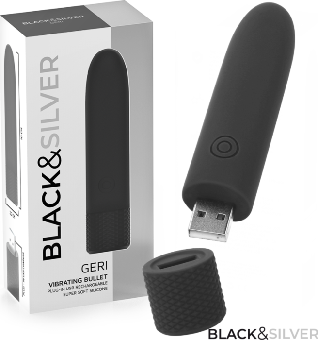 Bullet vibrator BLACK&SILVER GERI oplaadbaar 8 standen Bullet vibrator BLACK&SILVER GERI oplaadbaar 8 standen
