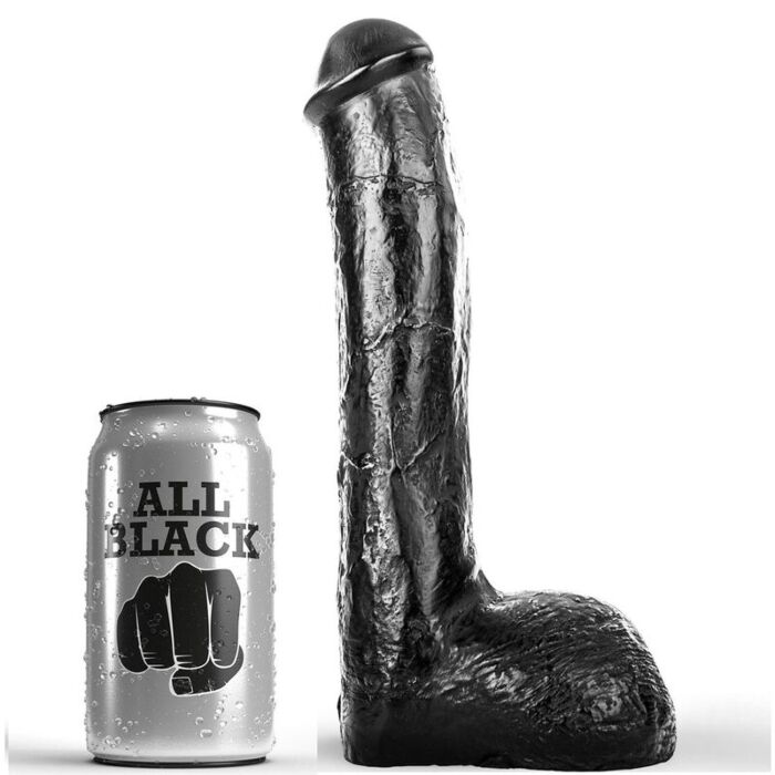 Realistische anale penis ALL BLACK 23 CM met golvende textuur
