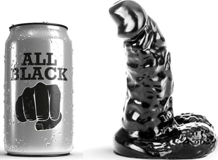 Dildo ALL BLACK 13 CM | Kort en geribbeld ontwerp Dildo ALL BLACK 13 CM | Kort en geribbeld ontwerp