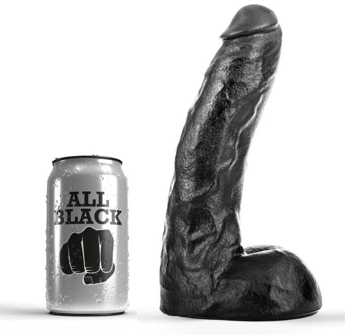 Dildo ALL BLACK 22 CM - Licht geaderd en flexibel
