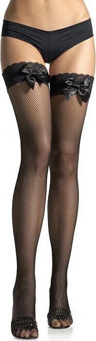 Leg avenue medias de rejilla negra con detalle superior de encaje y lazo Leg avenue medias de rejilla negra con detalle superior de encaje y lazo