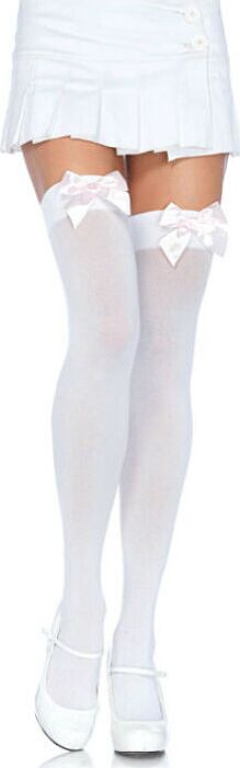 Leg avenue medias nylon blanco y lazo rosa