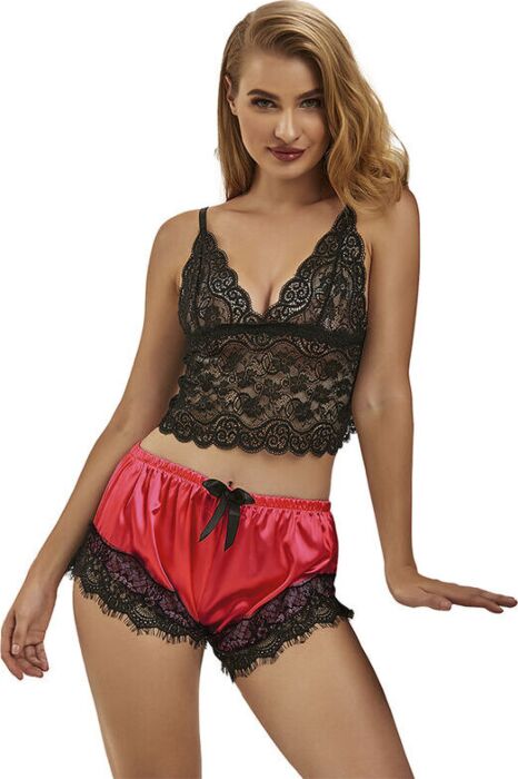 Pijama Sexy Sublime S/M Encaje Negro/rojo Pijama Sexy Sublime S/M Encaje Negro/rojo