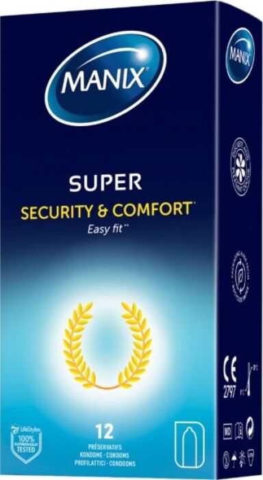 Manix Super condooms - 52 mm, gelubriceerd, doos 12 Manix Super condooms - 52 mm, gelubriceerd, doos 12