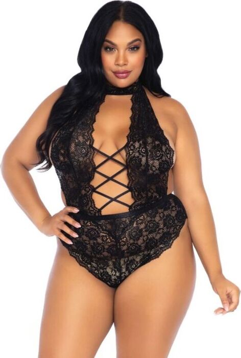 Leg Avenue Plus Size teddy met vlechtwerk