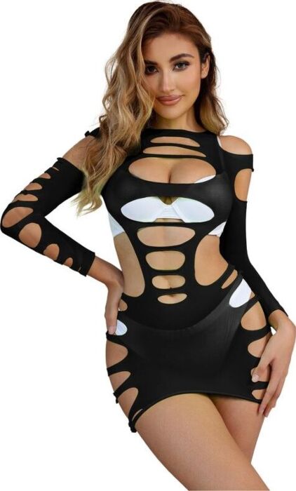 Vestido Rejilla Sublime Manga Larga Sexy